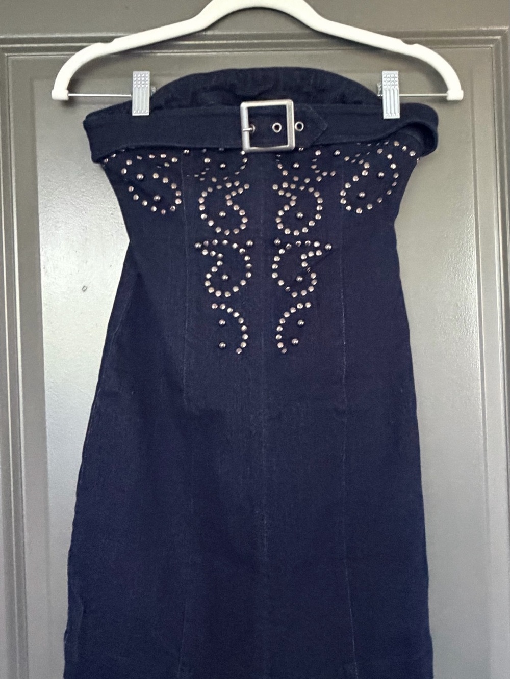 Strapless Jean Studded Belted Dress